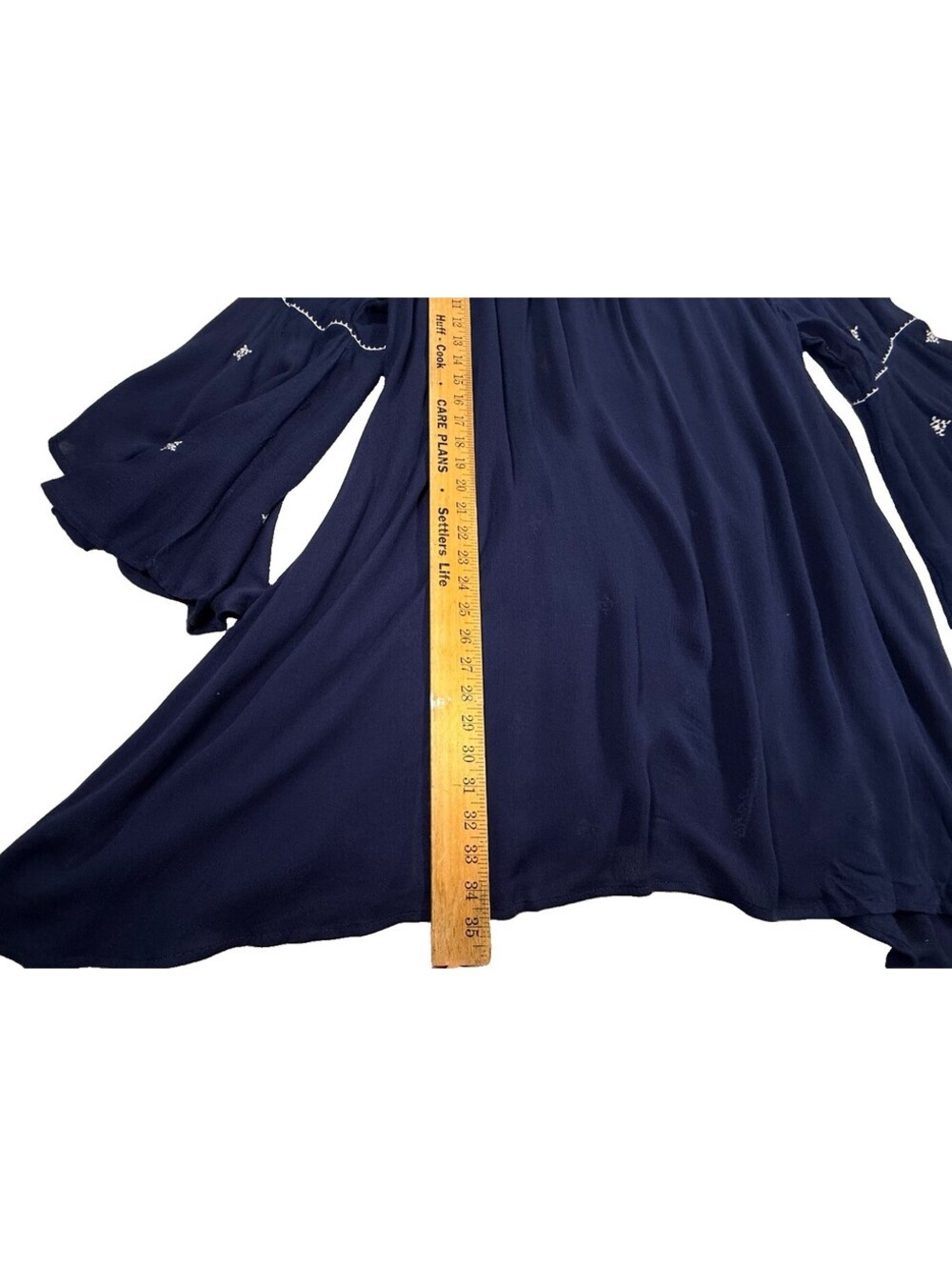Umgee XL Navy Blue Embroidered Boho Tunic Bell Sleeve Peasant Blouse Cotton - Picture 11 of 12